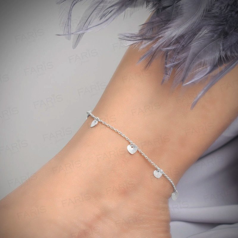 Adjustable Solid 925 Sterling Silver Heart Anklet Ladies Jewellery Gift - Faris Jewels