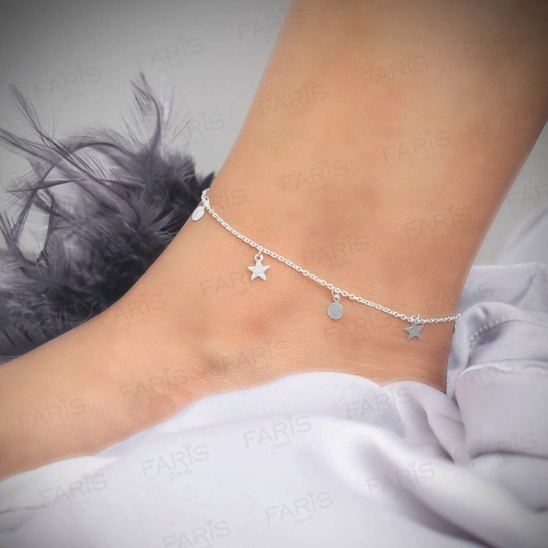 Adjustable Solid 925 Sterling Silver Star Charm Anklet Ladies Jewellery Gift - Faris Jewels