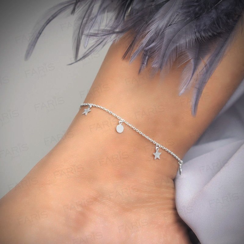 Adjustable Solid 925 Sterling Silver Star Charm Anklet Ladies Jewellery Gift - Faris Jewels