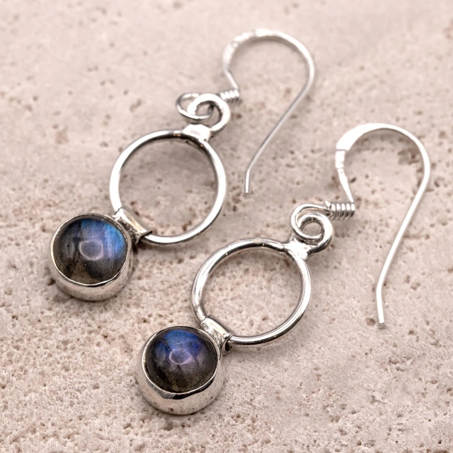 925 Sterling Silver Labradorite Gemstone Round Drop Dangle Ladies Earrings Gift