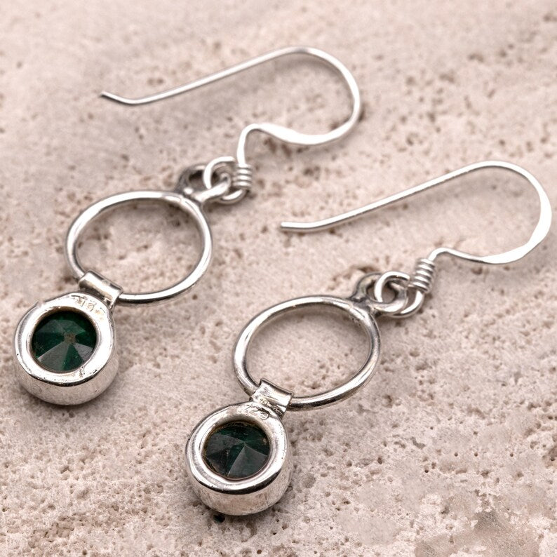 925 Sterling Silver Labradorite Gemstone Round Drop Dangle Ladies Earrings Gift
