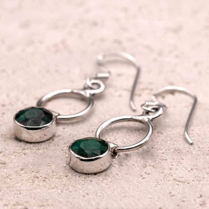 925 Sterling Silver Labradorite Gemstone Round Drop Dangle Ladies Earrings Gift