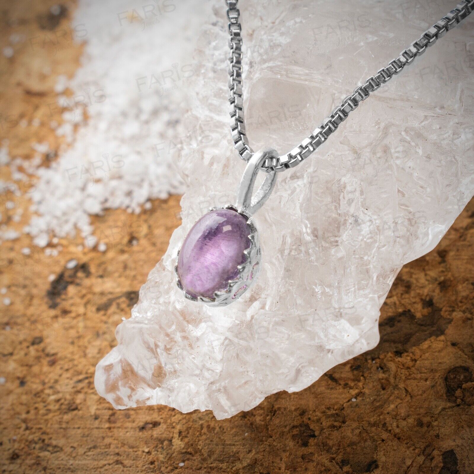 Small 925 Sterling Silver Oval Cut Amethyst Gemstone Ladies Pendant Necklace