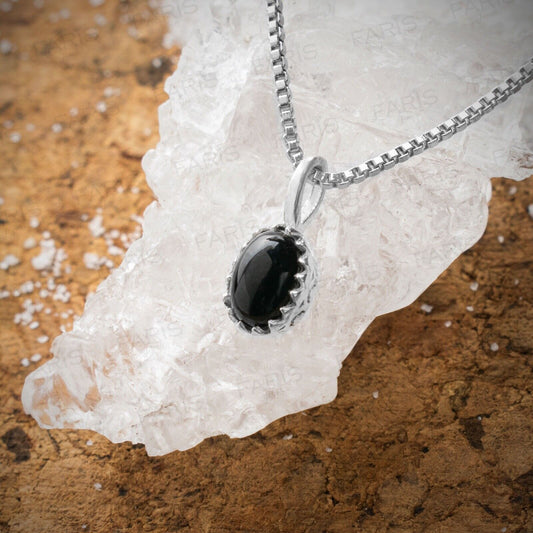 Small 925 Sterling Silver Oval Cut Onyx Gemstone Ladies Pendant Necklace Gift