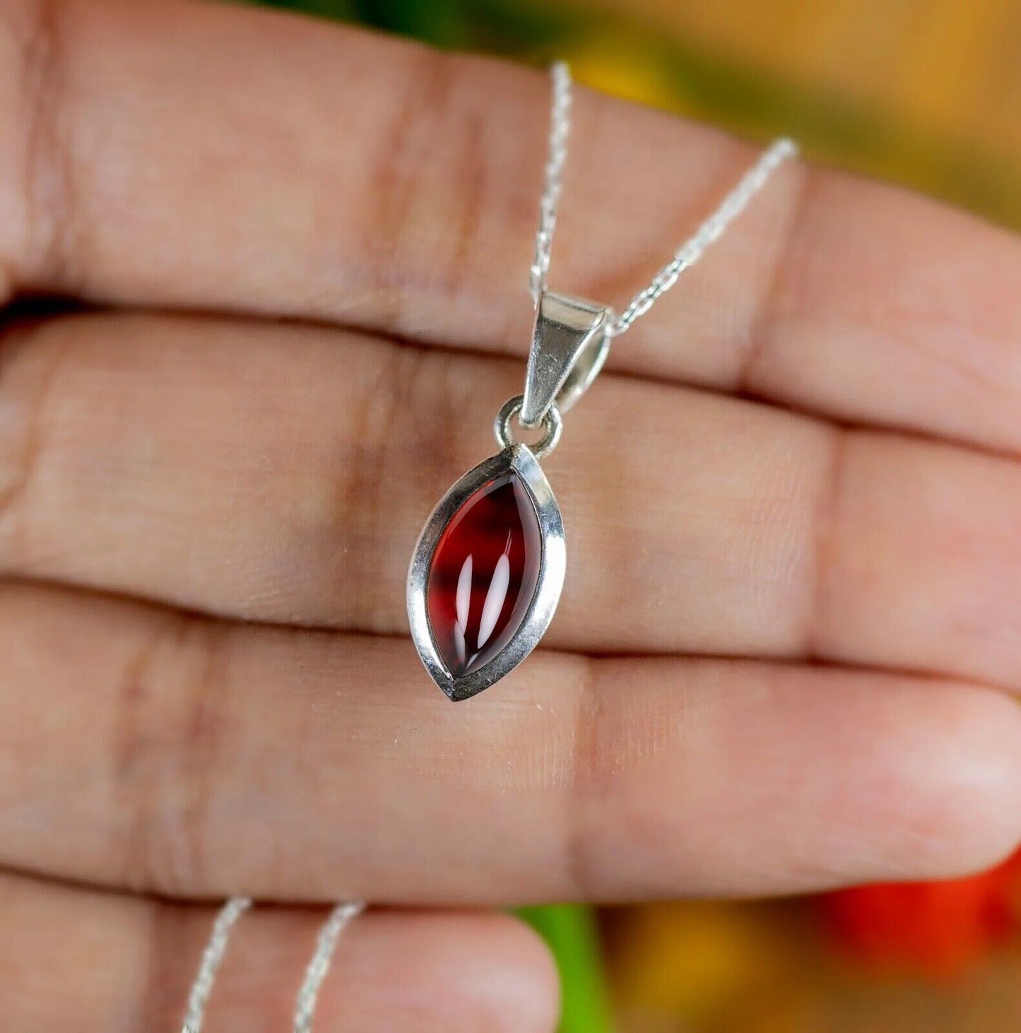 Sterling Silver 925 Marquise Cut Red Garnet Pendant Necklace Ladies Jewellery