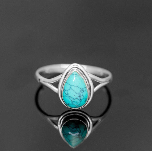 925 Sterling Silver Pear Cut Turquoise Ring Ladies Crystal Jewellery Gift - Faris Jewels