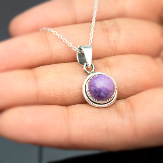 Sterling Silver 925 Round Purple Charoite Pendant Gemstone Faris Jewels Necklace Jewellery Gift Boxed Women Jewelry