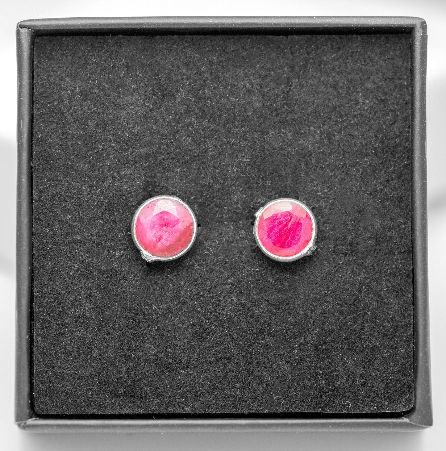 Genuine 925 Sterling Silver Red Ruby Earrings Round Button Studs Gemstone Jewellery
