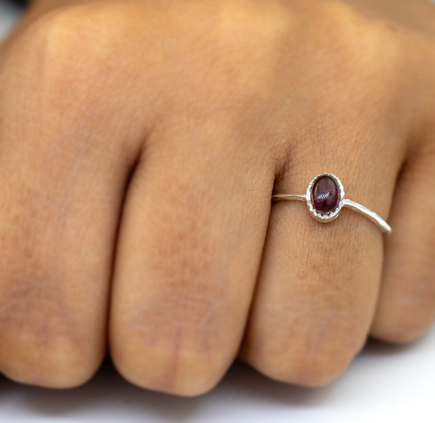 Oval Cut Red Garnet Crystal Sterling Silver Dainty Ring Ladies Jewellery Gift Birthday Birthstone