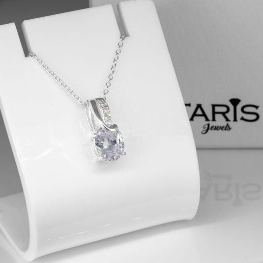 925 Sterling Silver Cubic Zirconia CZ & Clear Quartz Ladies Pendant Necklace Jewellery Gift Boxed Man-made Diamond Gemstone Jewelry - Faris Jewels