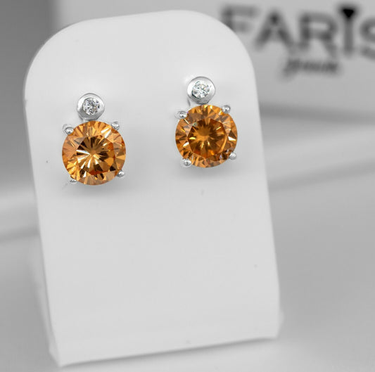 Orange Citrine And Diamond Sterling Silver Earrings Studs Ladies Jewellery Gift