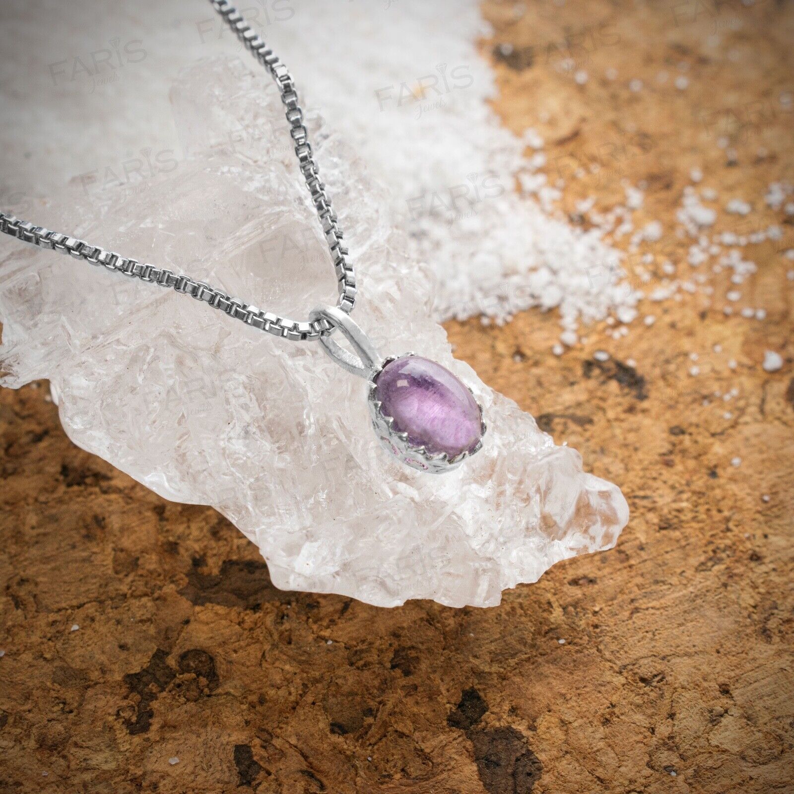 Small 925 Sterling Silver Oval Cut Amethyst Gemstone Ladies Pendant Necklace