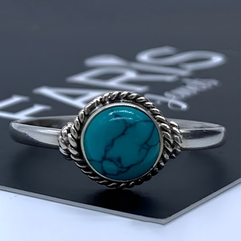 Turquoise Sterling Silver Round Ladies Ring Gift Faris Jewels