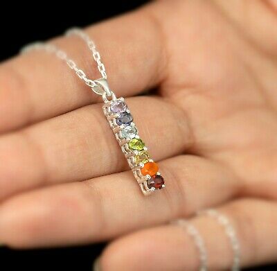 925 Sterling Silver Chakra Pendant Gemstone Garnet Topaz Necklace Jewellery