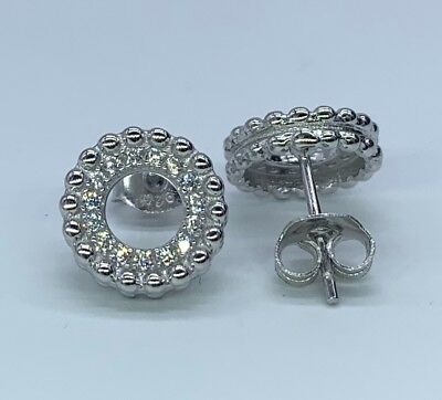 925 Sterling Silver Cubic Zirconia CZ Circle of Life Hollow Stud Earrings - Faris Jewels