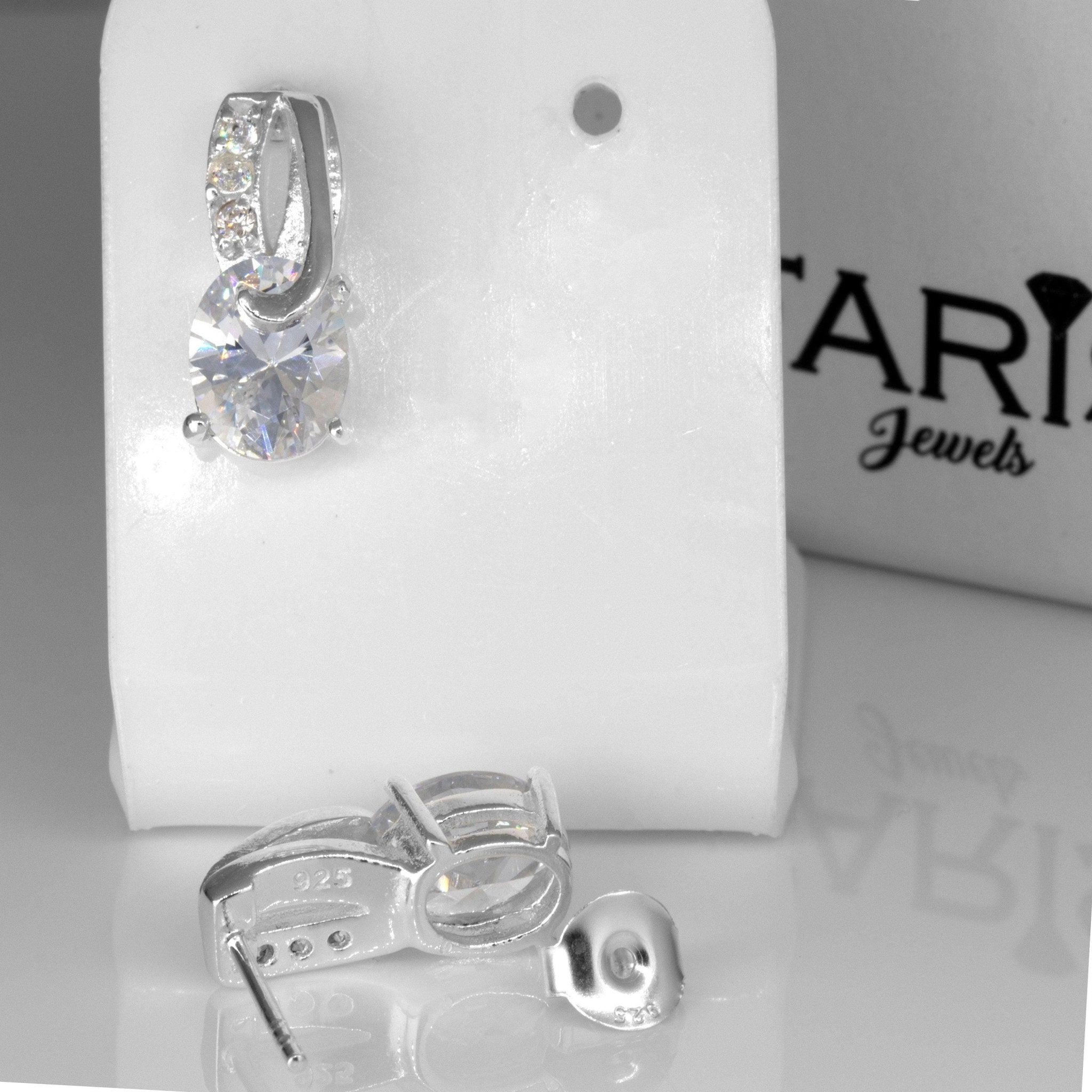 925 Sterling Silver Cubic Zirconia CZ & Clear Quartz Ladies Dangle Earrings Jewellery Gift Boxed Man-made Diamond Gemstone Jewelry