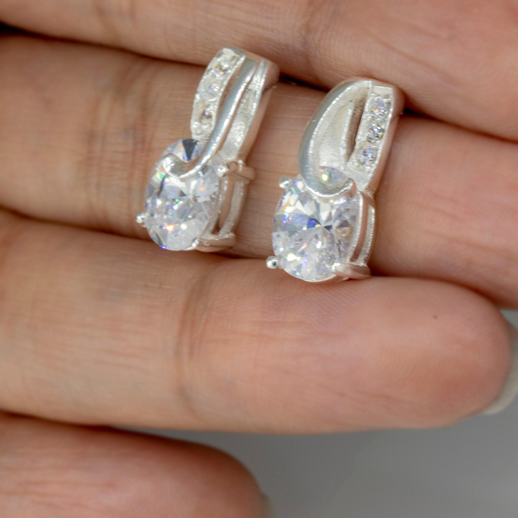 925 Sterling Silver Cubic Zirconia CZ & Clear Quartz Ladies Dangle Earrings Jewellery Gift Boxed Man-made Diamond Gemstone Jewelry