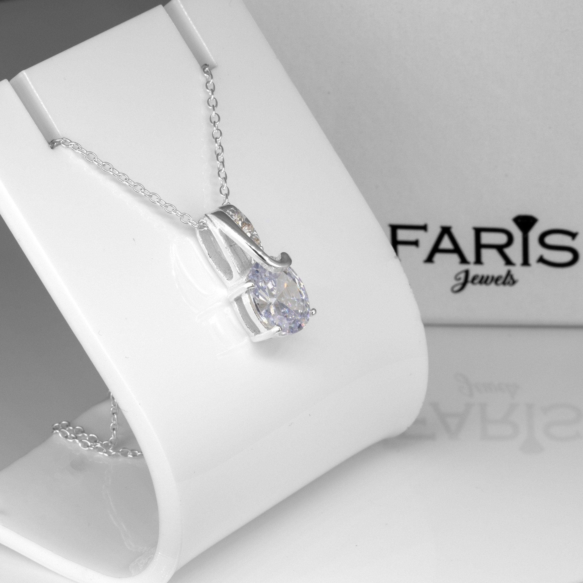 925 Sterling Silver Cubic Zirconia CZ & Clear Quartz Ladies Pendant Necklace Jewellery Gift Boxed Man-made Diamond Gemstone Jewelry