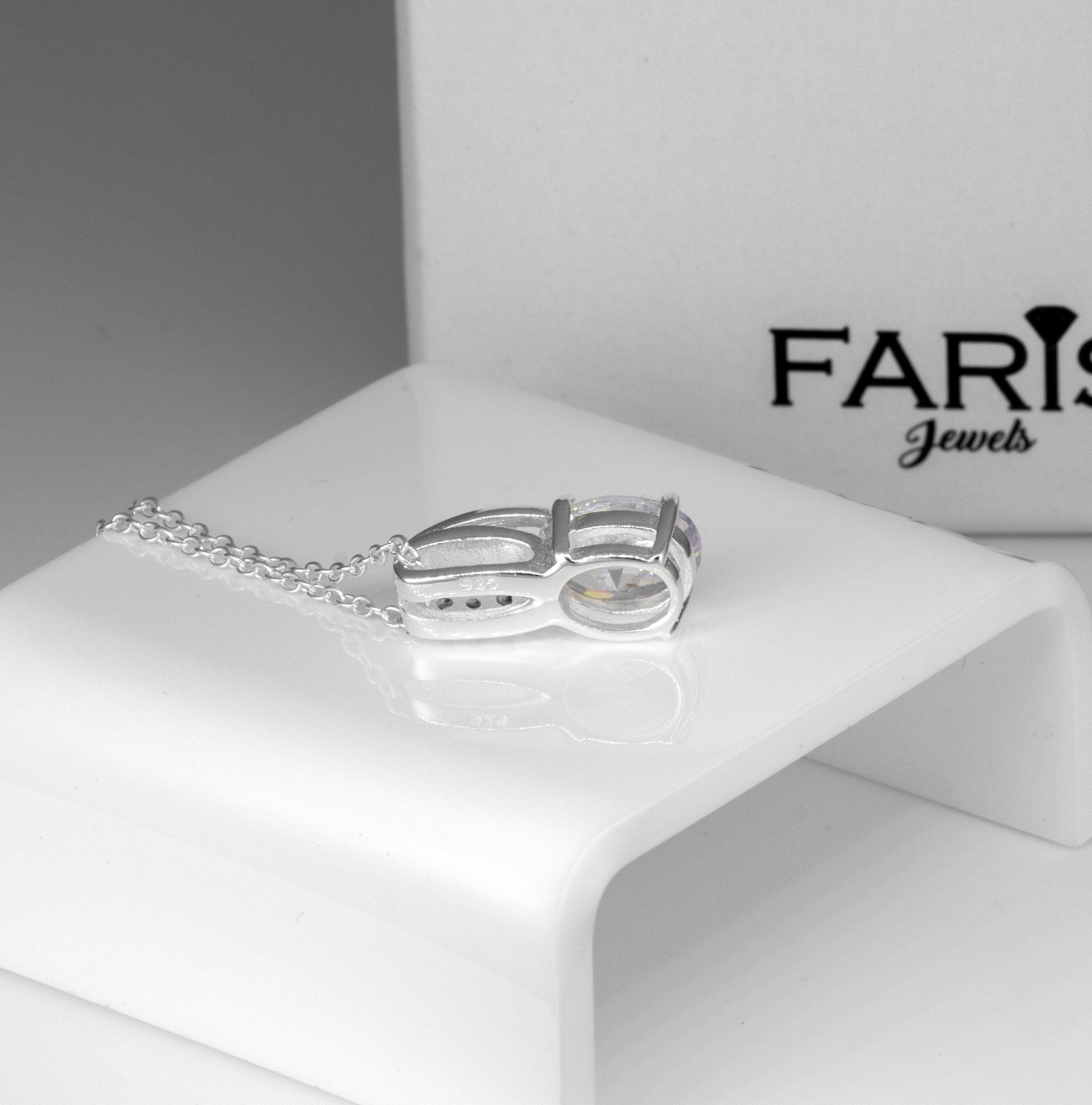 925 Sterling Silver Cubic Zirconia CZ & Clear Quartz Ladies Pendant Necklace Jewellery Gift Boxed Man-made Diamond Gemstone Jewelry