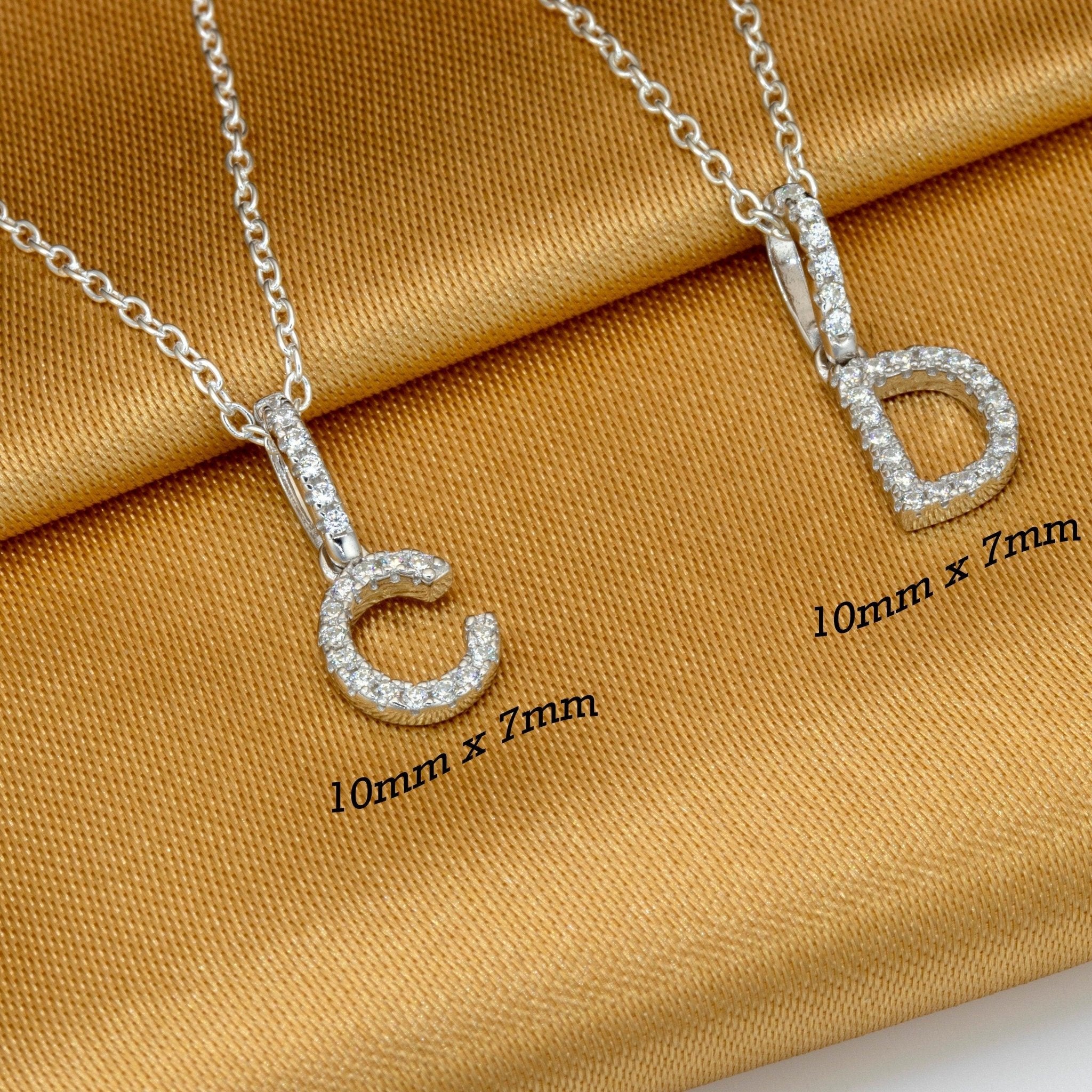 925 Sterling Silver Initial Pendant Necklace With CZ - 16" Chain, Personalized Letter