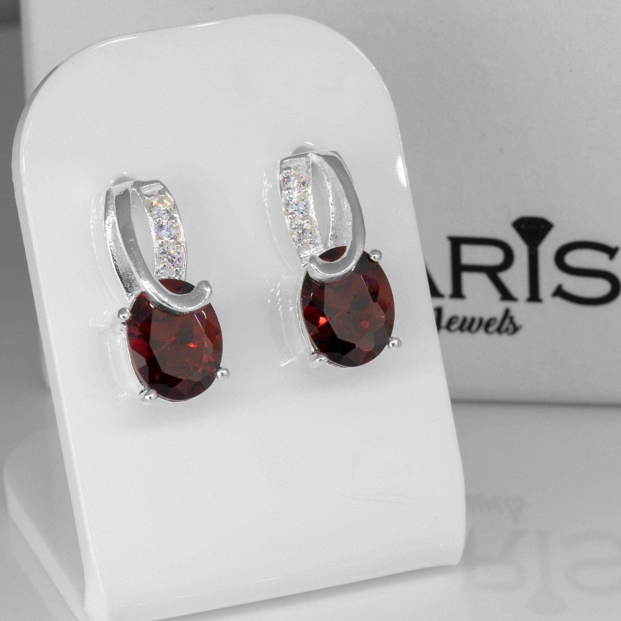 925 Sterling Silver Cubic Zirconia CZ & Red Garnet Ladies Dangle Earrings Jewellery Gift Boxed Man-made Diamond Gemstone Jewelry