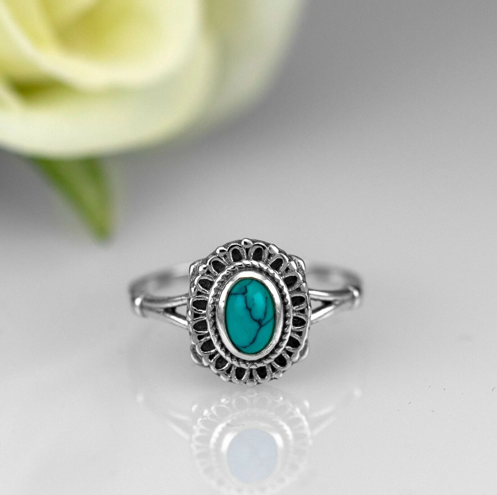 925 Sterling Silver EMERALD RUBY TURQUOISE Gemstone Ladies Ring Jewellery Gift