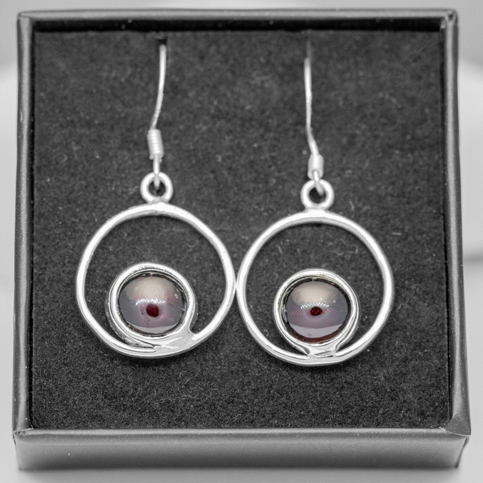 925 Sterling Silver Garnet Round Hoop Drop Dangle Earrings Gemstone Jewellery