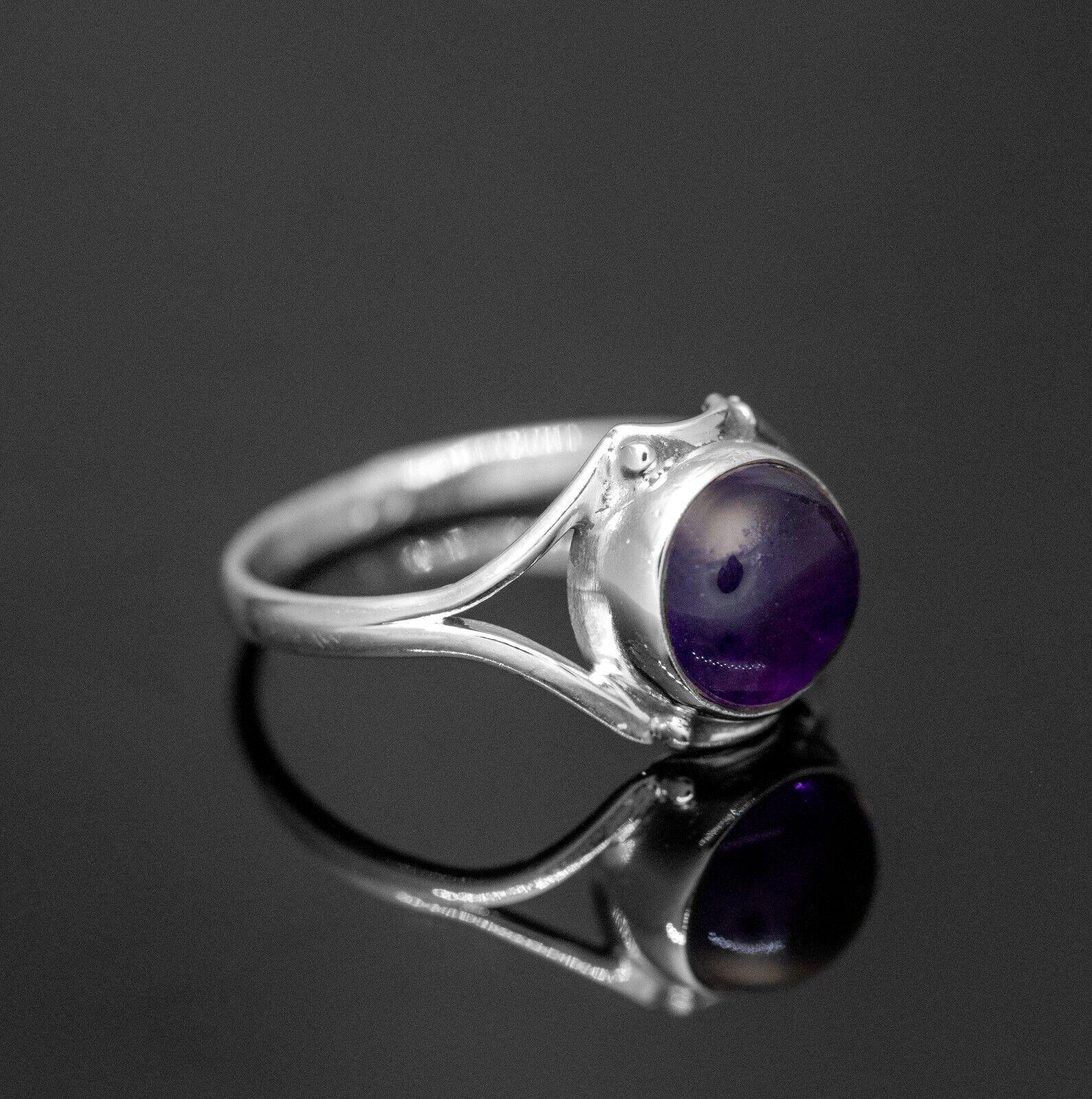 925 Sterling Silver Gemstone Round Purple Amethyst Crystal Ladies Ring Jewellery