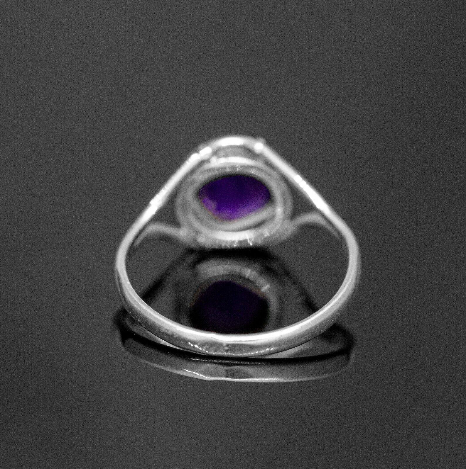 925 Sterling Silver Gemstone Round Purple Amethyst Crystal Ladies Ring Jewellery