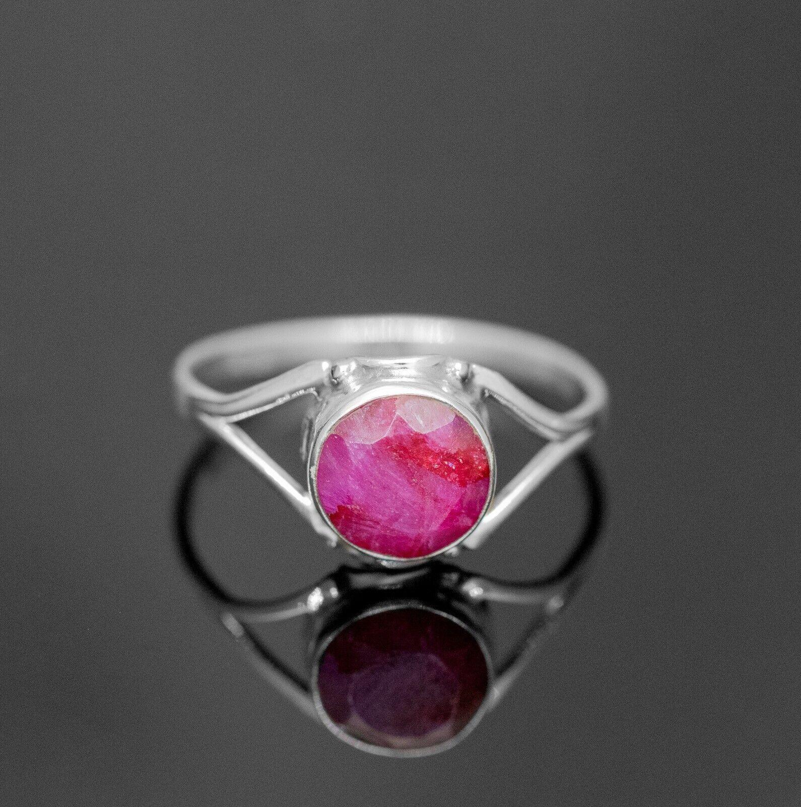 925 Sterling Silver Gemstone Round Red Ruby Crystal Ladies Ring Jewellery Gift