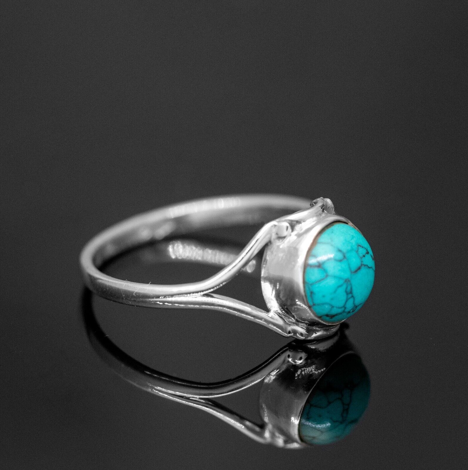 925 Sterling Silver Gemstone Round Turquoise Crystal Ladies Ring Jewellery Gift