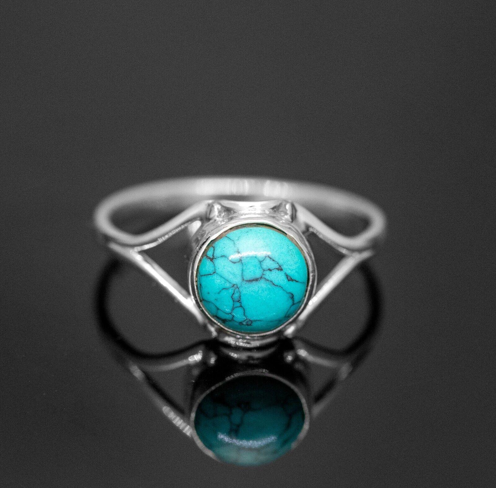 925 Sterling Silver Gemstone Round Turquoise Crystal Ladies Ring Jewellery Gift