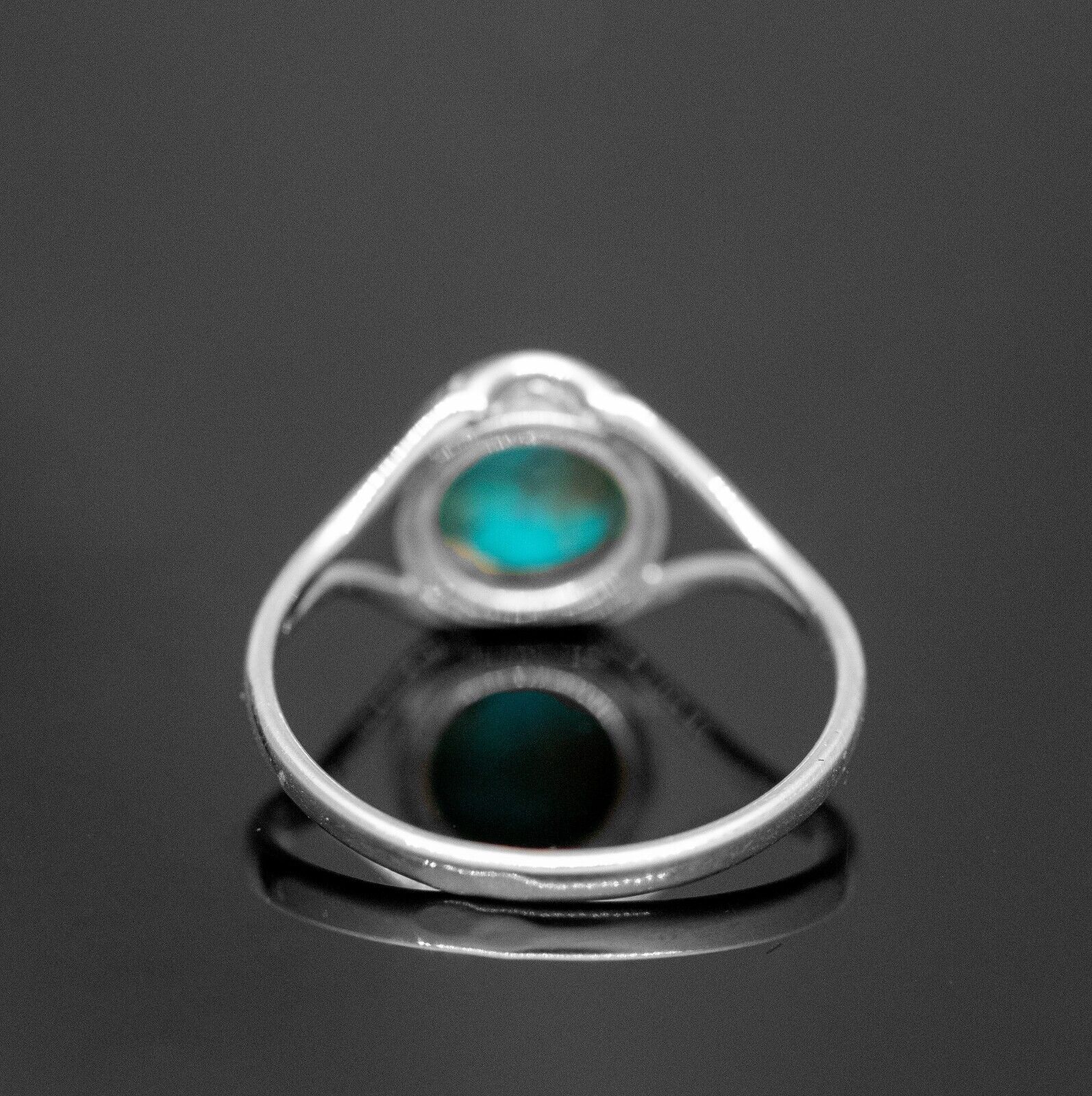 925 Sterling Silver Gemstone Round Turquoise Crystal Ladies Ring Jewellery Gift