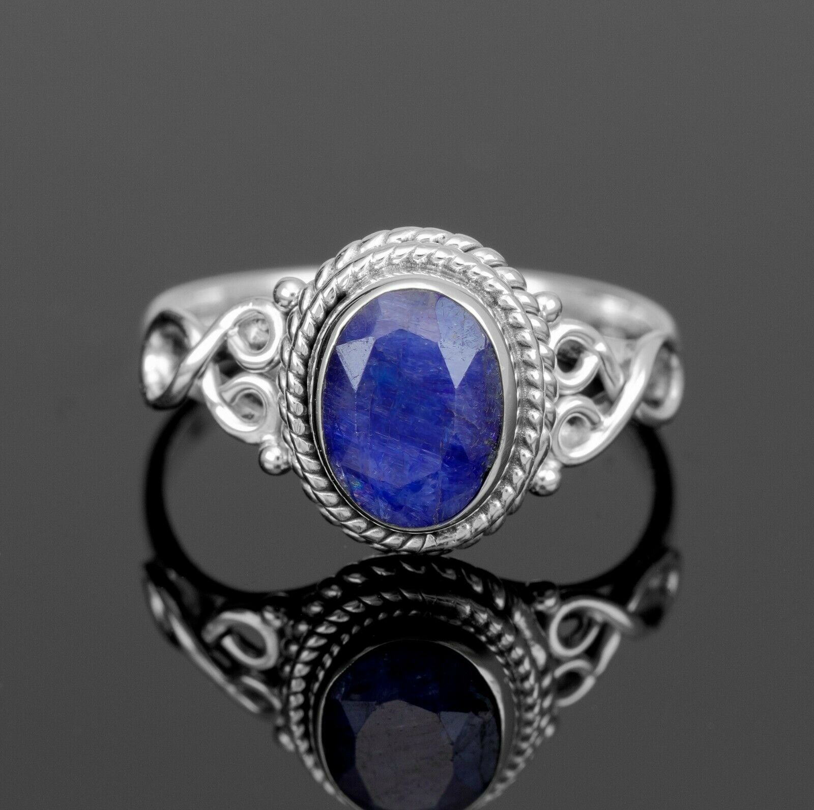 Shop 925 Sterling Silver Ladies Blue Sapphire Oval Gemstone Ring Boxed Jewellery Faris Jewels Faris Jewels