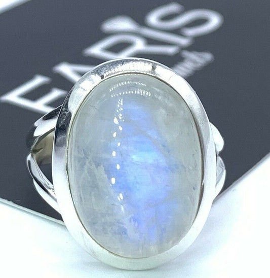 925 Sterling Silver Ladies Moonstone Oval Cut Ring Gemstone Jewellery Gift - Faris Jewels