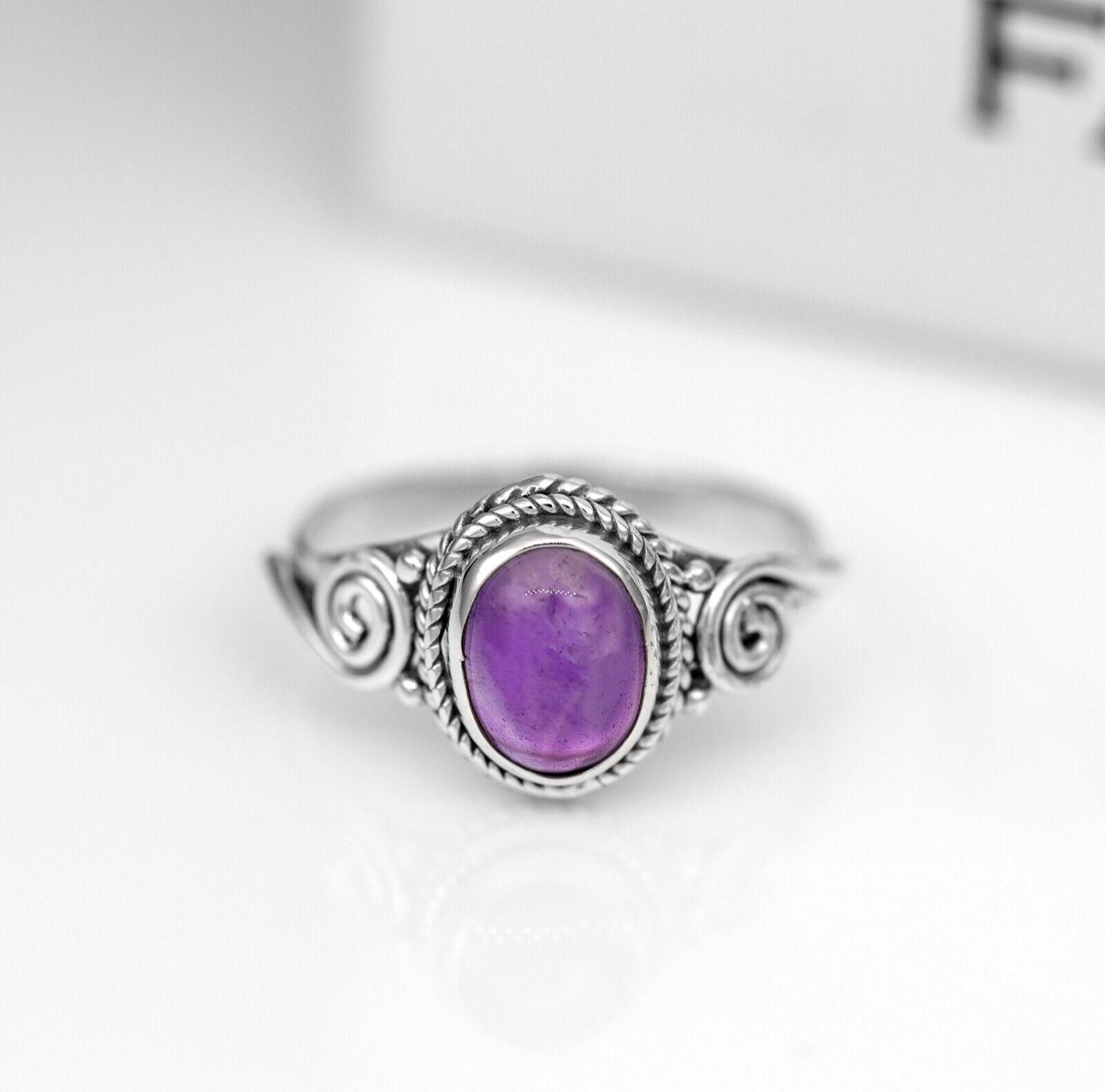 925 Sterling Silver Ladies Oval Cut Purple Amethyst Ring Gemstone Jewellery Gift