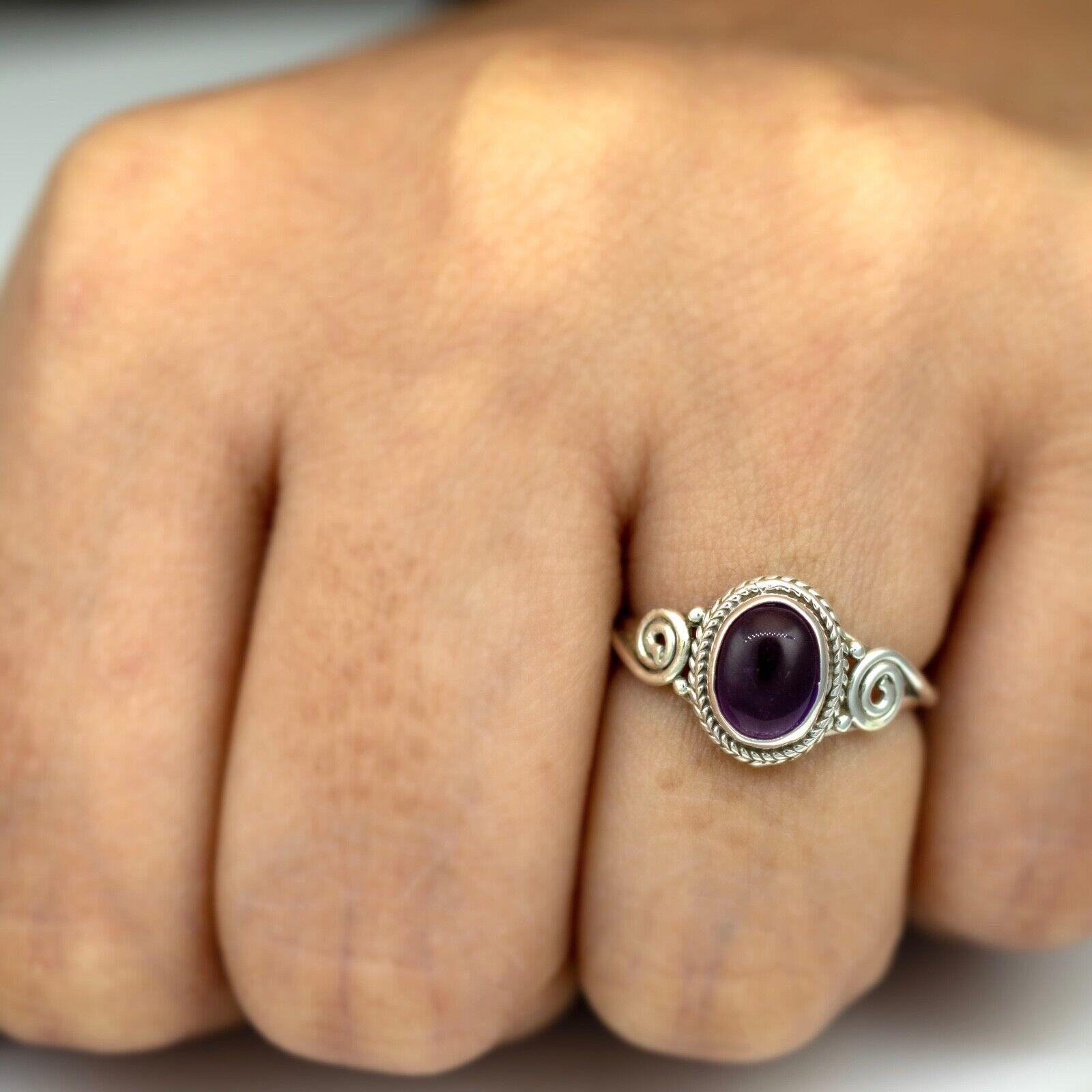 925 Sterling Silver Ladies Oval Cut Purple Amethyst Ring Gemstone Jewellery Gift