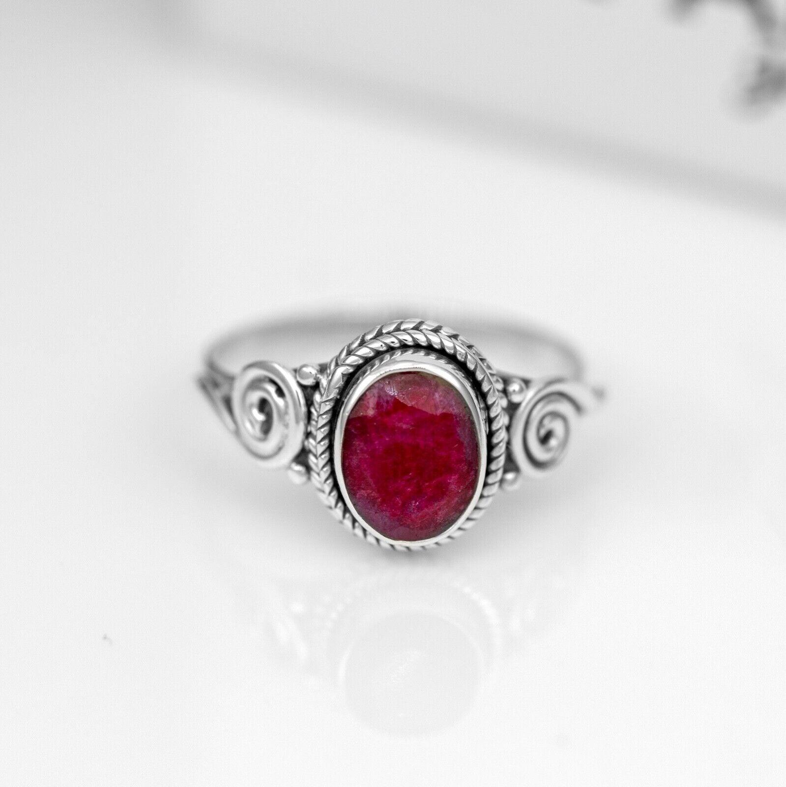 925 Sterling Silver Ladies Oval Cut Red Ruby Ring Gemstone Jewellery Gift