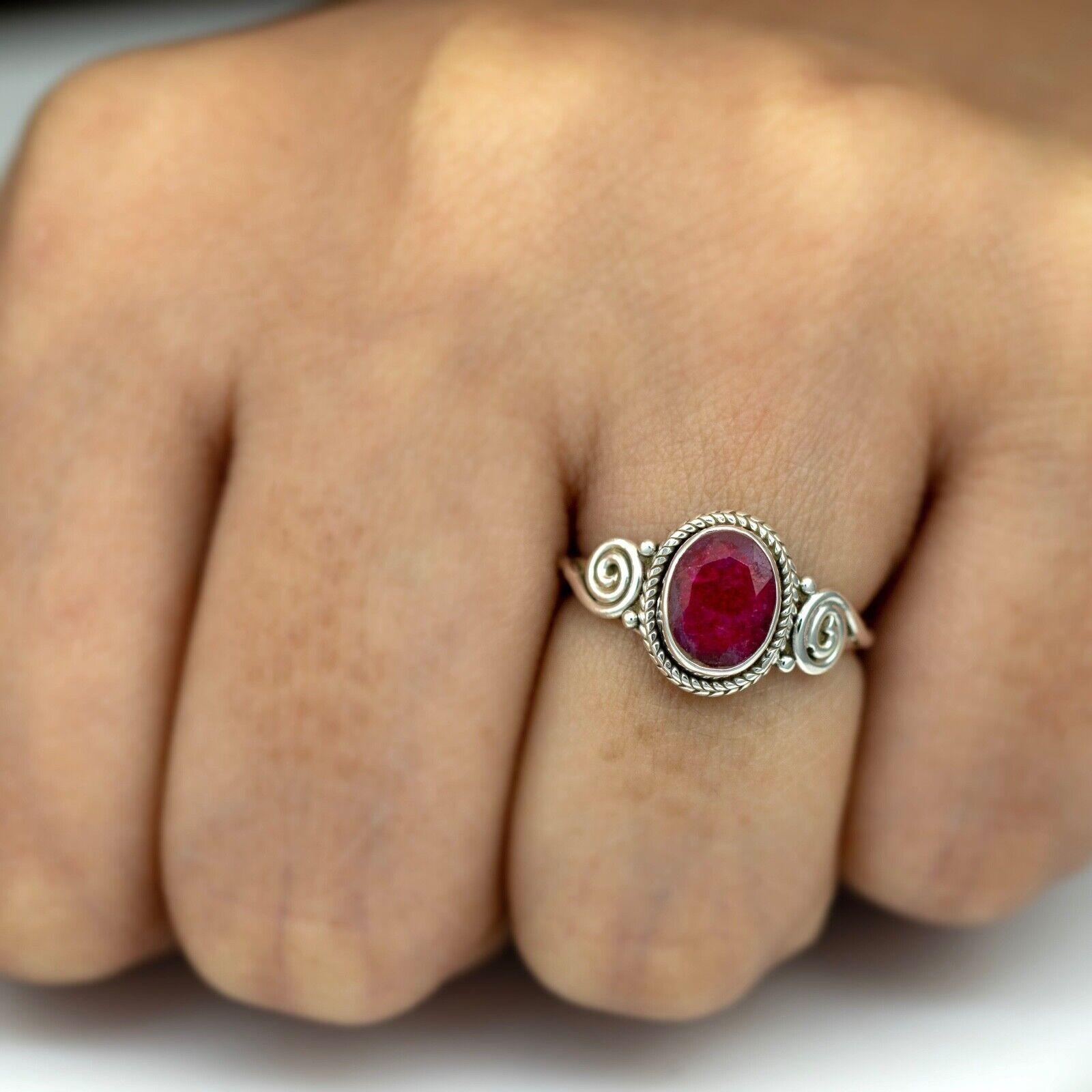 925 Sterling Silver Ladies Oval Cut Red Ruby Ring Gemstone Jewellery Gift