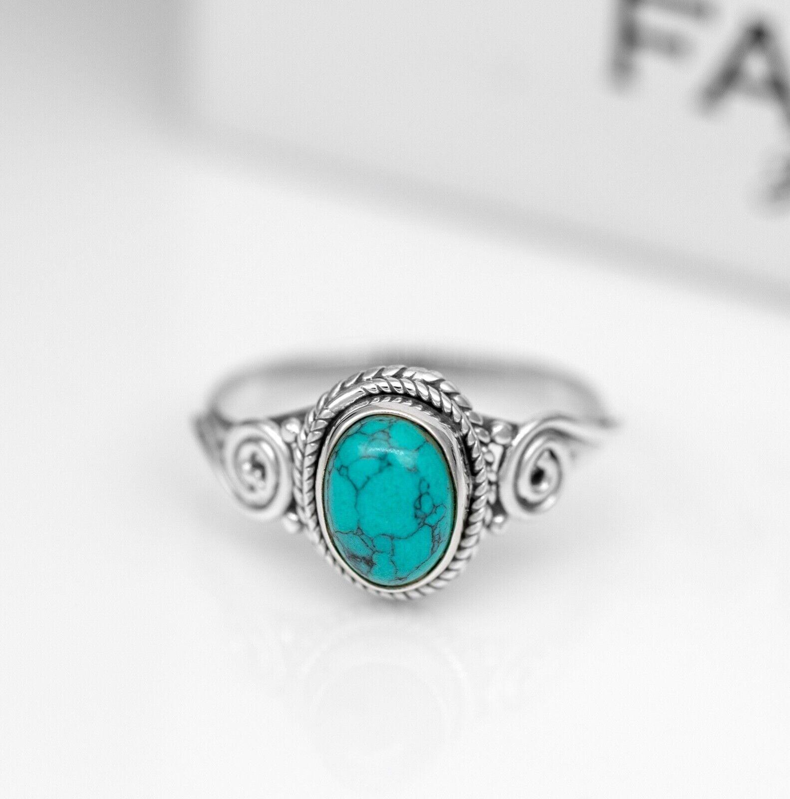 925 Sterling Silver Ladies Oval Cut Turquoise Ring Gemstone Jewellery Gift
