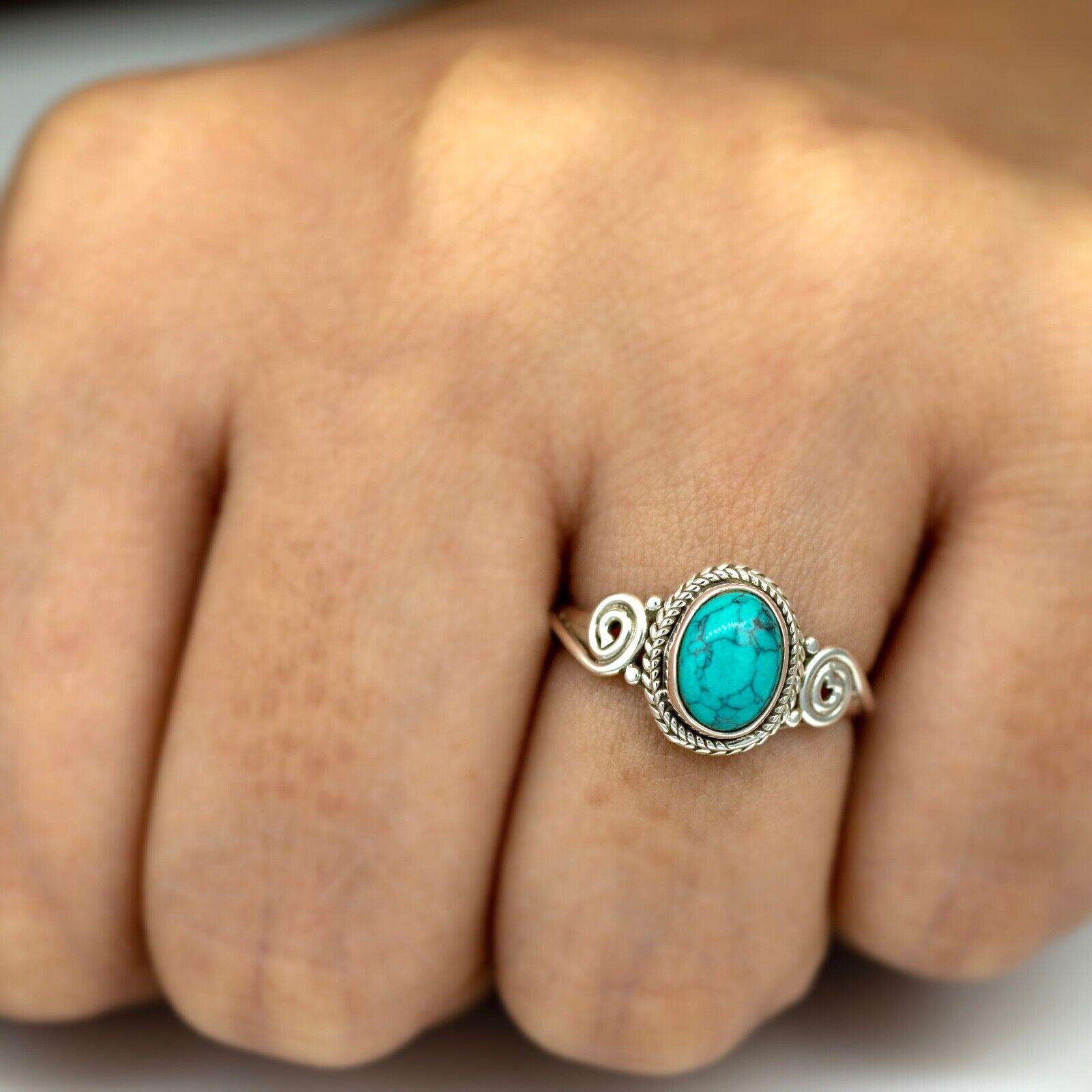 925 Sterling Silver Ladies Oval Cut Turquoise Ring Gemstone Jewellery Gift