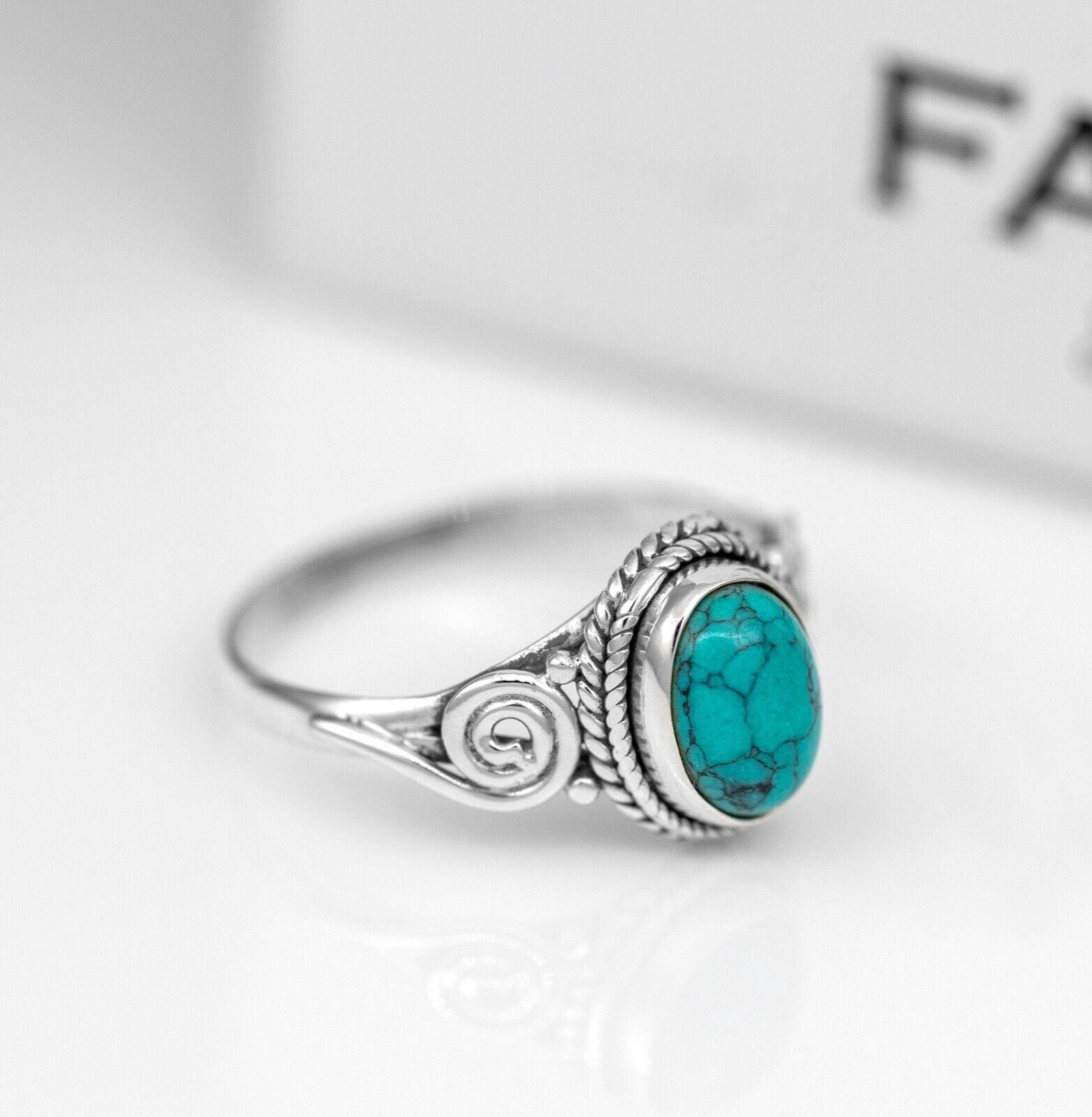 925 Sterling Silver Ladies Oval Cut Turquoise Ring Gemstone Jewellery Gift