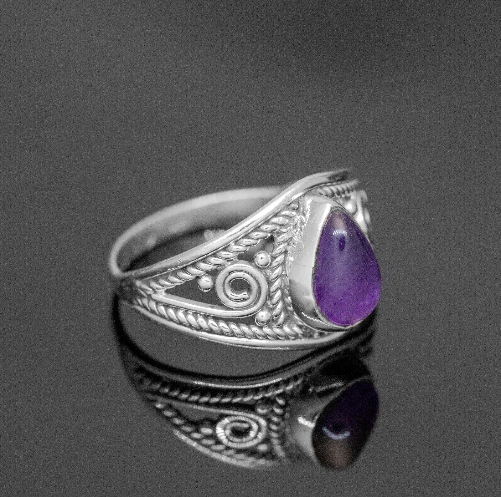 925 Sterling Silver Ladies Purple Amethy Pear Gemstone Ring Gift Boxed Jewellery