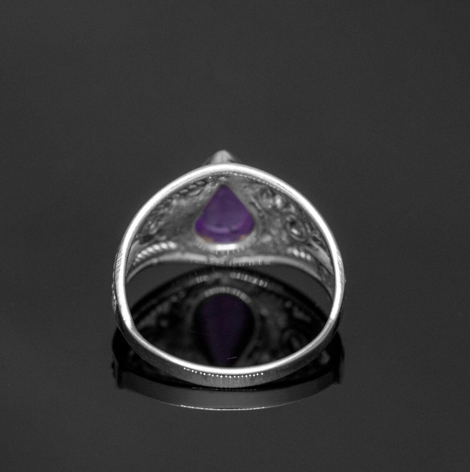 925 Sterling Silver Ladies Purple Amethy Pear Gemstone Ring Gift Boxed Jewellery