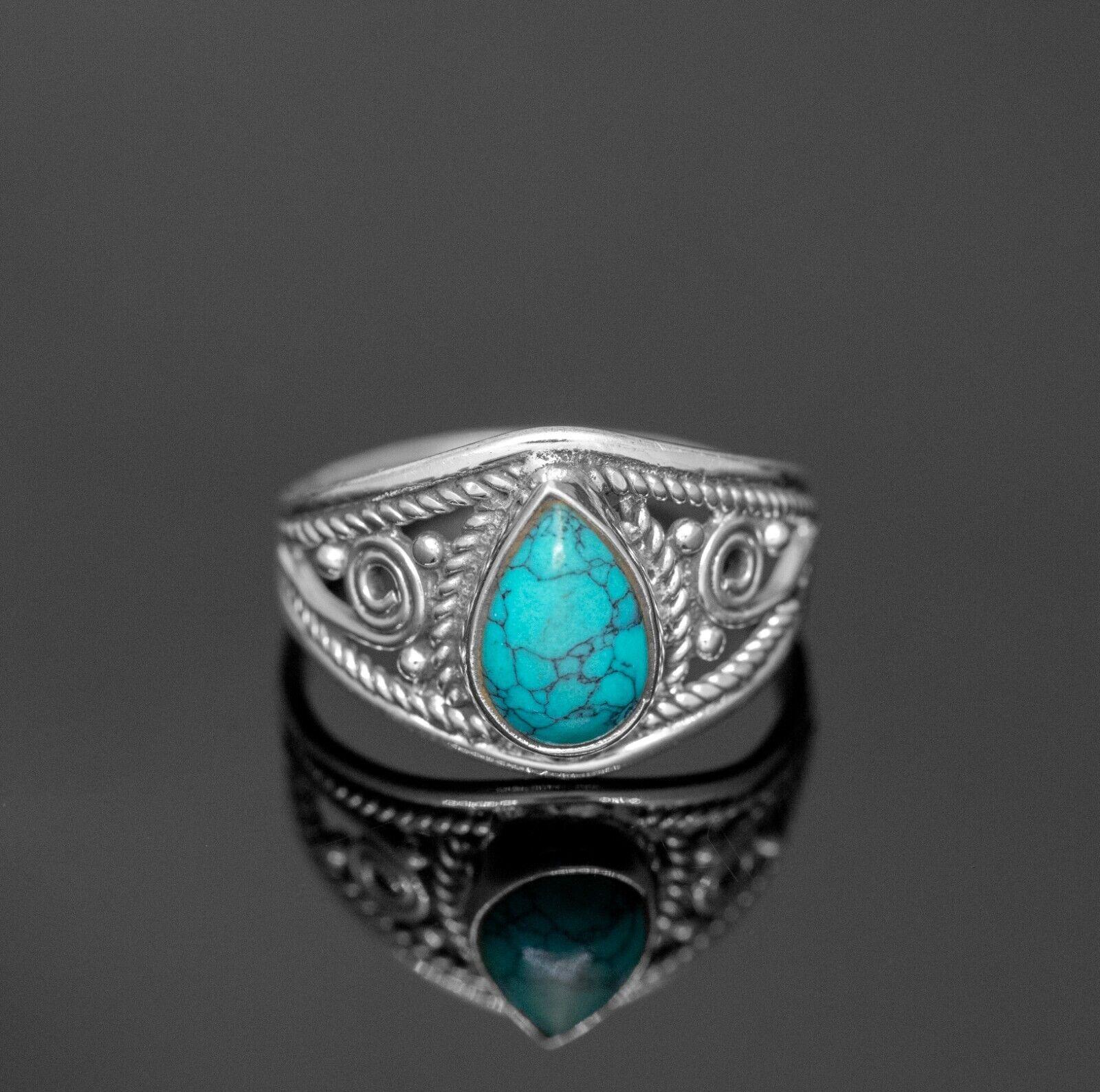925 Sterling Silver Ladies Turquoise Pear Gemstone Ring Gift Boxed Jewellery