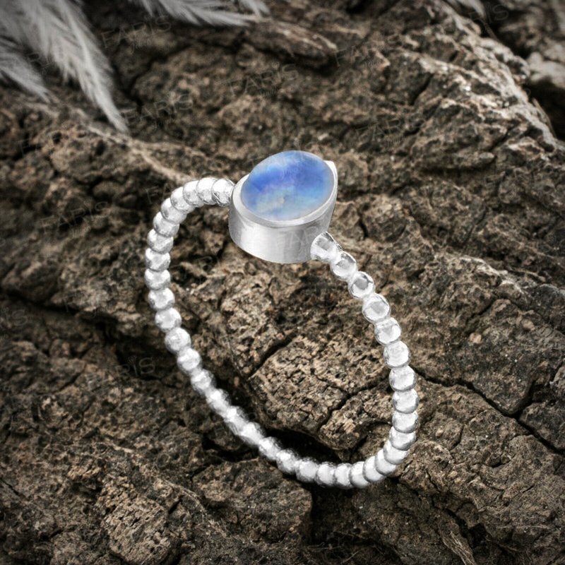 925 Sterling Silver Marquise Cut Moonstone Ribbed Bubble Ladies Ring Gift Boxed