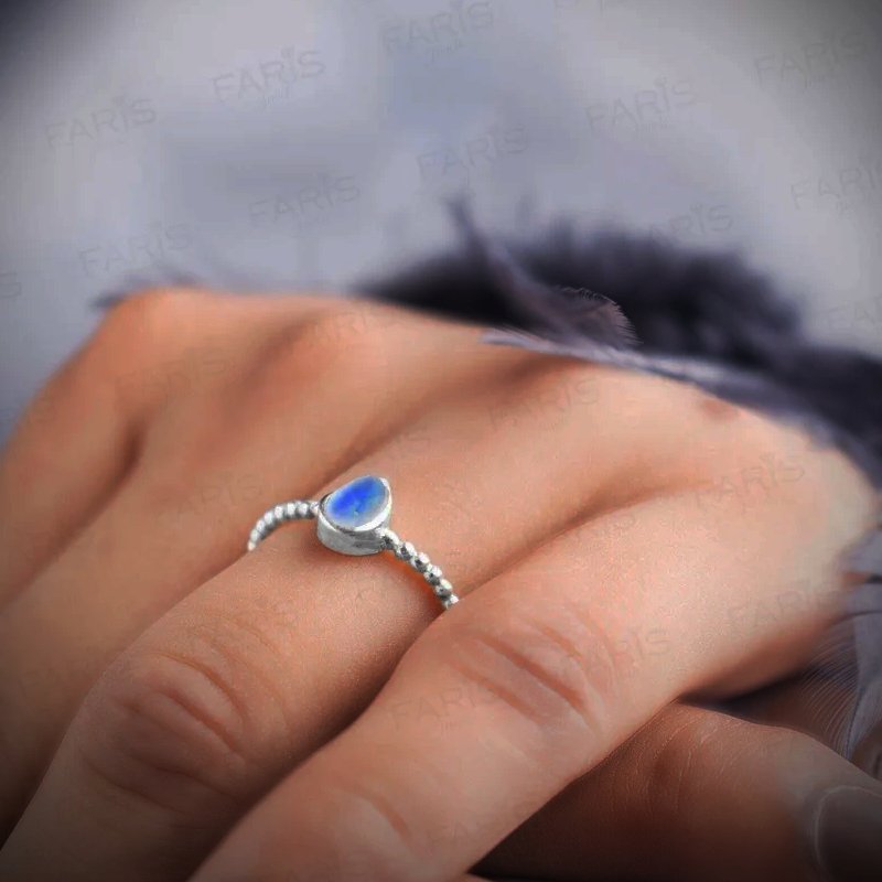 925 Sterling Silver Marquise Cut Moonstone Ribbed Bubble Ladies Ring Gift Boxed