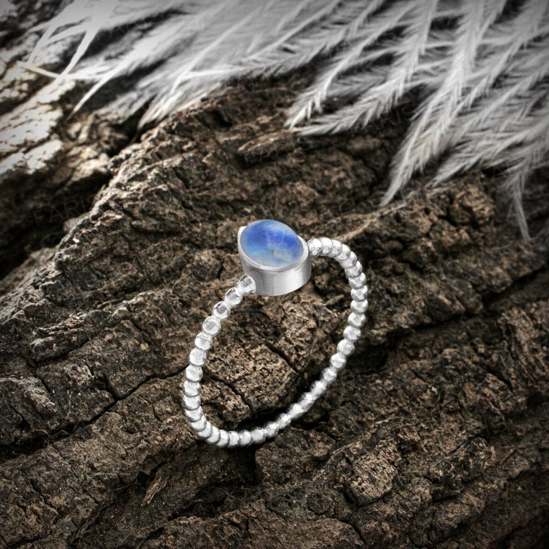 925 Sterling Silver Marquise Cut Moonstone Ribbed Bubble Ladies Ring Gift Boxed