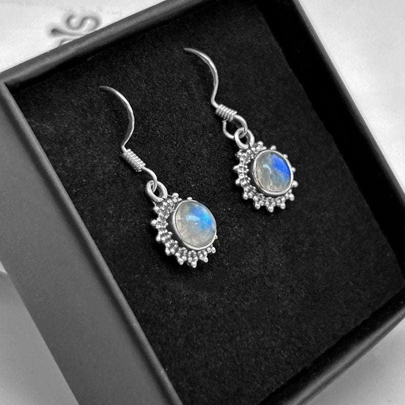 925 Sterling Silver Moonstone Designer Drop Dangle Earrings Gemstone Jewellery