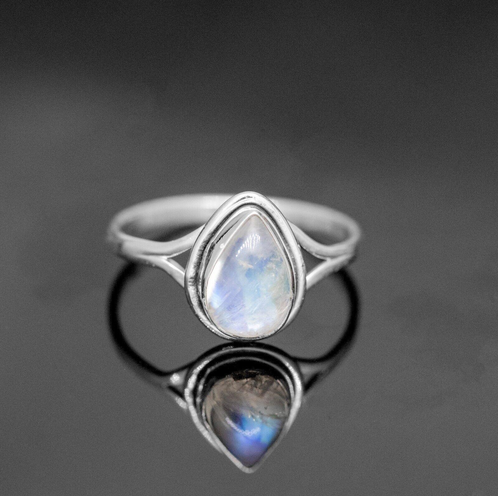 925 Sterling Silver Pear Cut Moonstone Ring Ladies Crystal Jewellery Gift